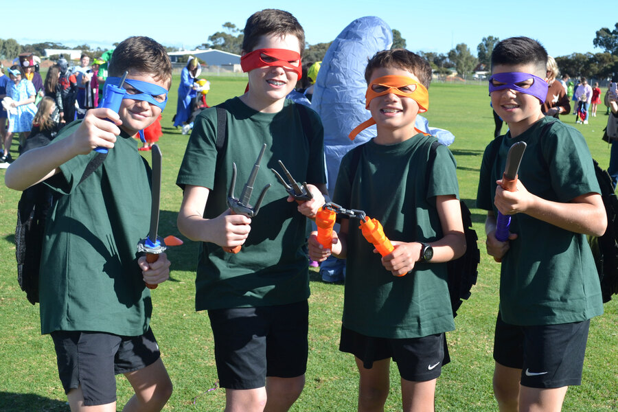 BOOK WEEK > Keeping the school safe during the Book Week Parade Archie, Hayden, Luca and Braxton.