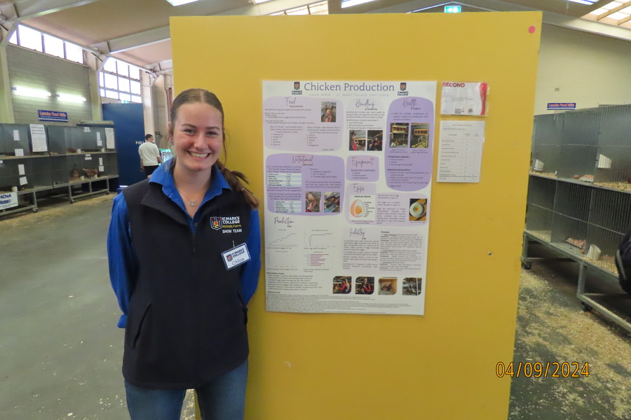 Chloe H won second place in Poultry Production competition. St Mark’s College placed third in the overall, Poultry Production Poster, Eggs and Chickens Schools Competition.