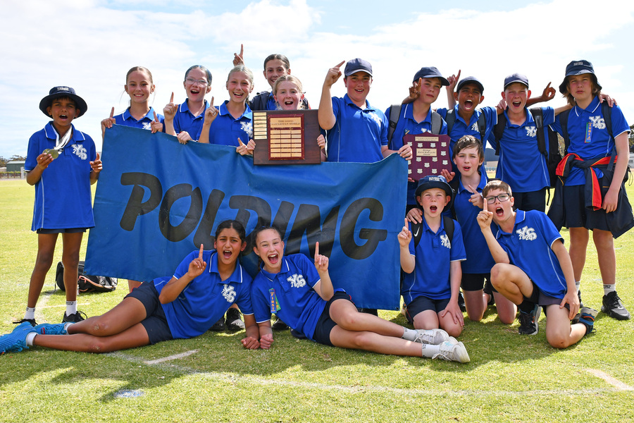 Year 6 Polding students with the winning shield.