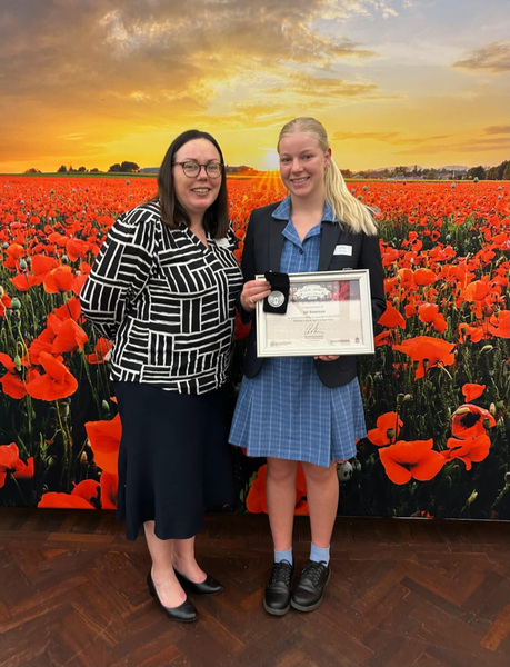 ANZAC > Mrs Pole was proud to attend the Award Ceremony for the ANZAC Spirit Prize, awarded to Lili Bowman.