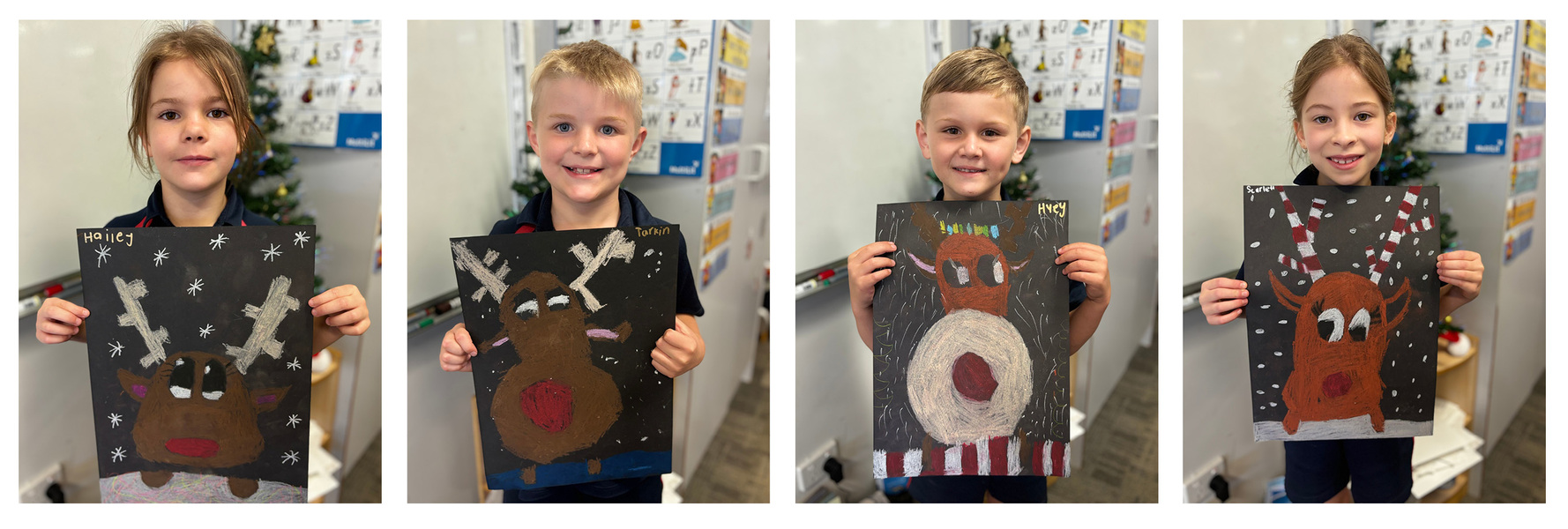 ART > Year 1s created their own reindeer artwork.