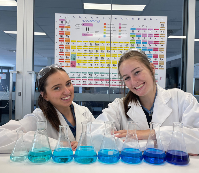 CHEMISTRY > Year 12 students Kodi and Chloe completing the Titration practical.